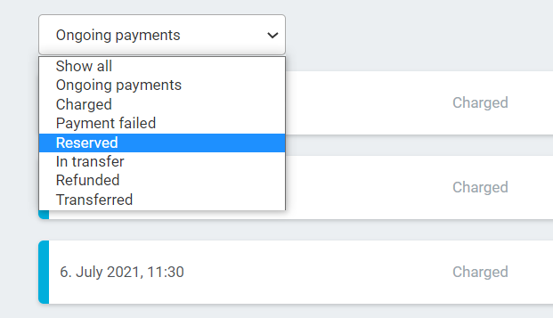 Search tool To find more specific information about certain payments