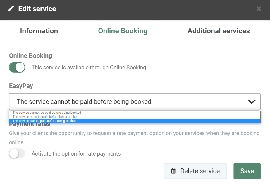 Editing of a service - EasyPay