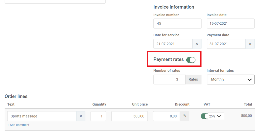 Guide to use payment rates for invoices