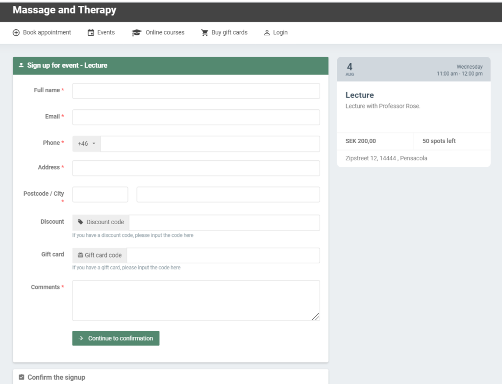 Overview of sign up process for a potential participant