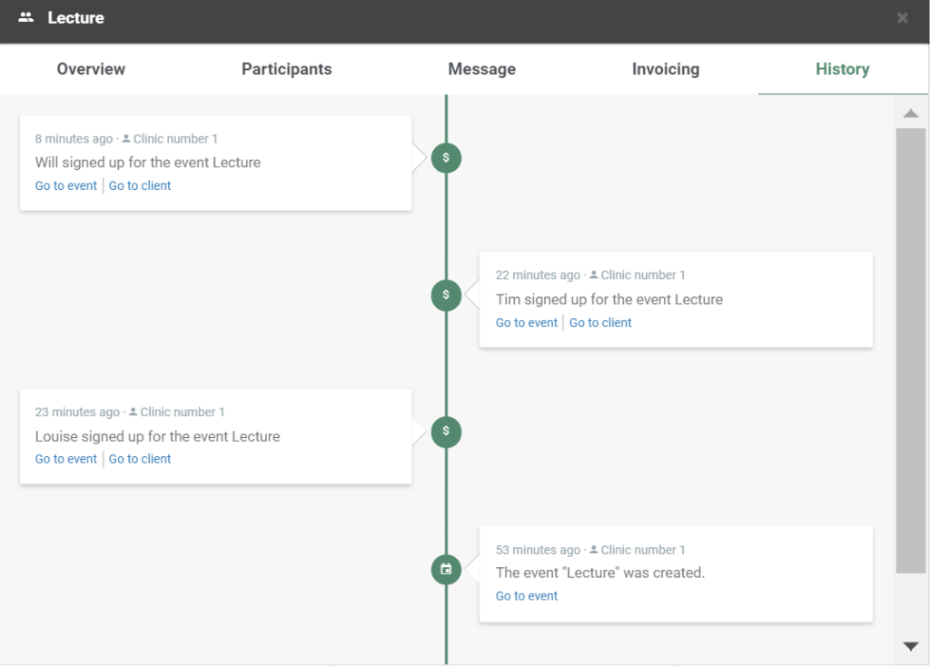 Event overview history