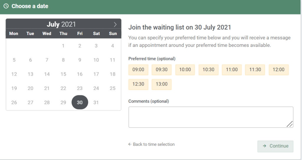 Opting to sign up for a waiting list, will allow your clients to choose which time they prefer.