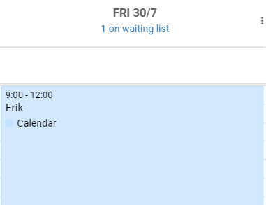 Waiting list overview appears in the calendar.