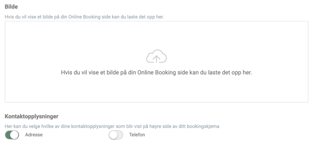 Legg til et bilde eller en logo i din Online Booking og aktiver adressefunksjonen 