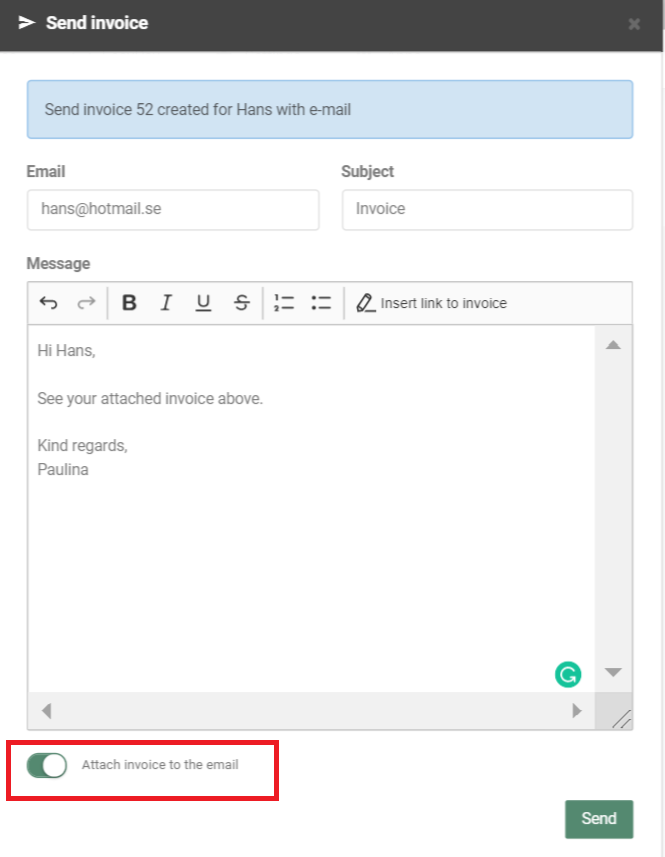 Option to send invoices as a Link or PDF document