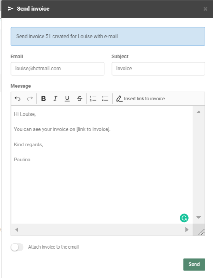 Option to send invoices as a Link or PDF document