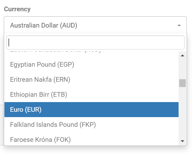 Dropdown menu in the invoice for multiple currencies