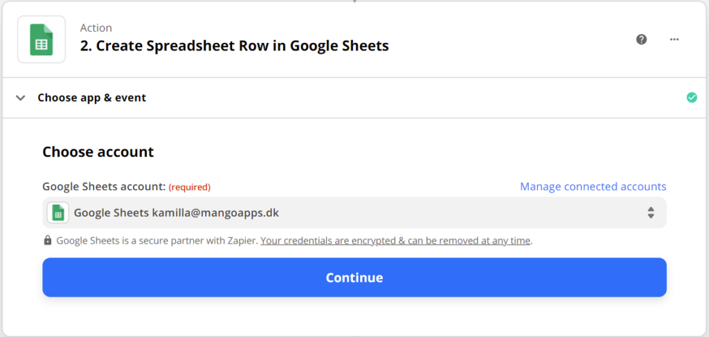 Logg på Google-kontoen for å aktivere Google Sheets-handlingen 