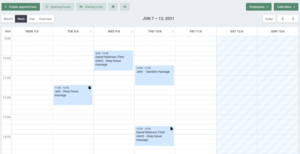 Screenshot of a calendar.