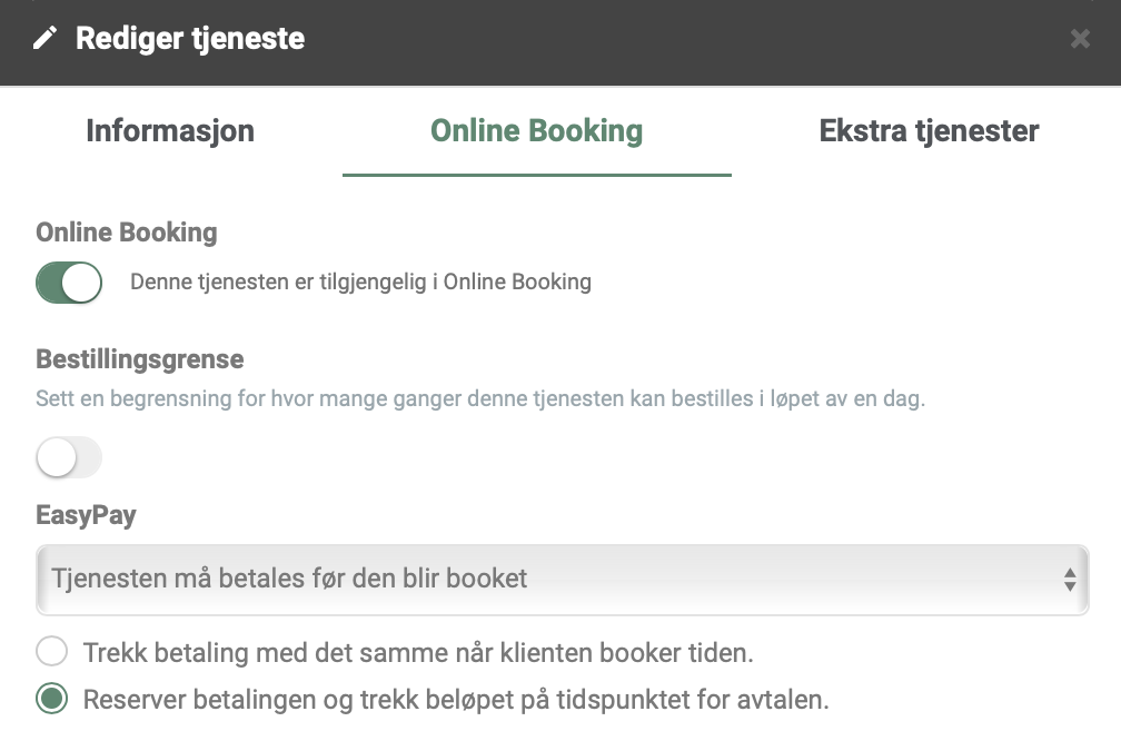 EasyPay - reserver betaling