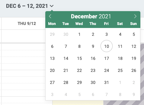 Small calendar on Calendar page