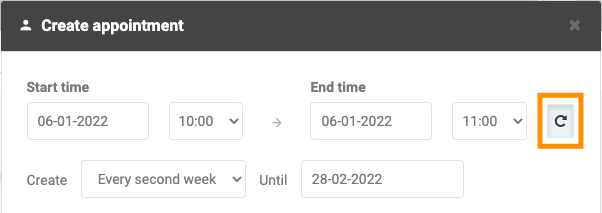 Screenshot of recurring appointment button