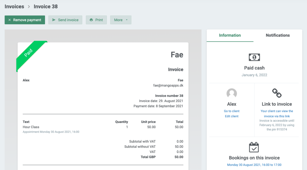 Screenshot of an invoice marked paid