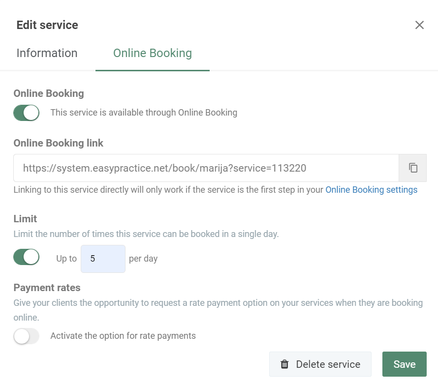 daily booking limit settings