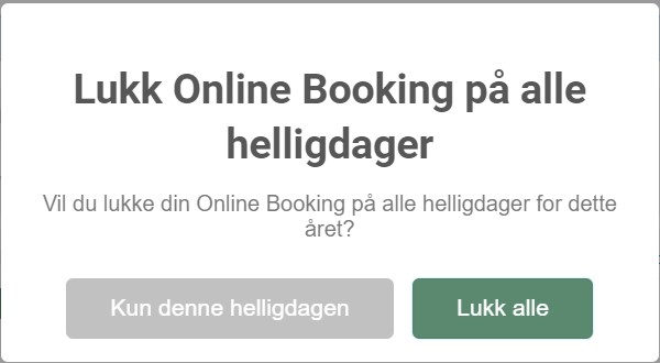 Lukk Online Booking på alle helligdager
