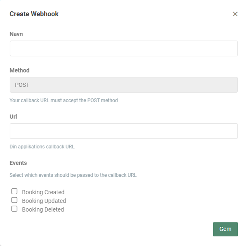 Webhooks settings in EasyPractice