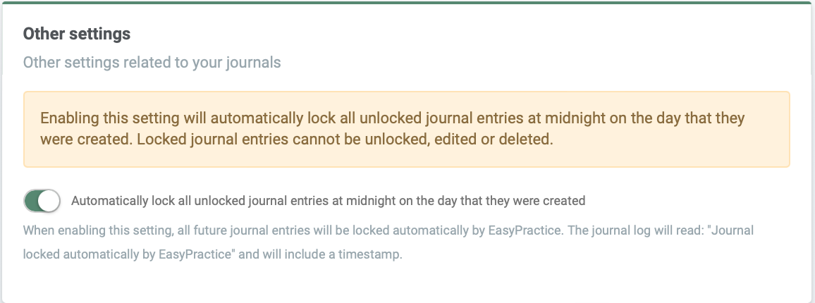 Locking journal entries settings
