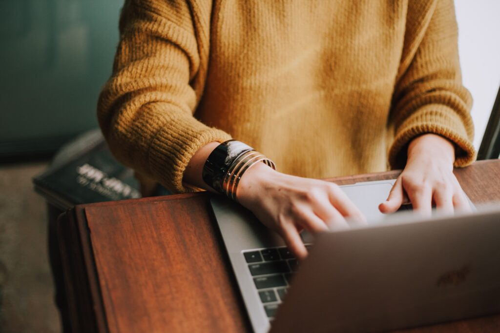 Woman working on a laptop