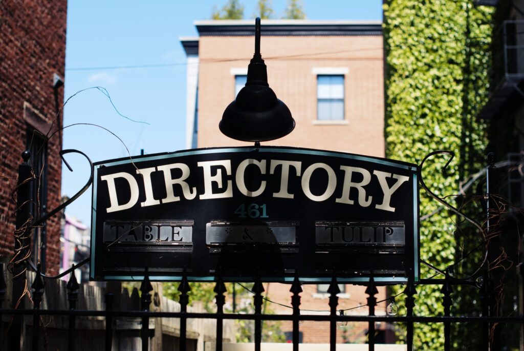 Road sign saying Directory