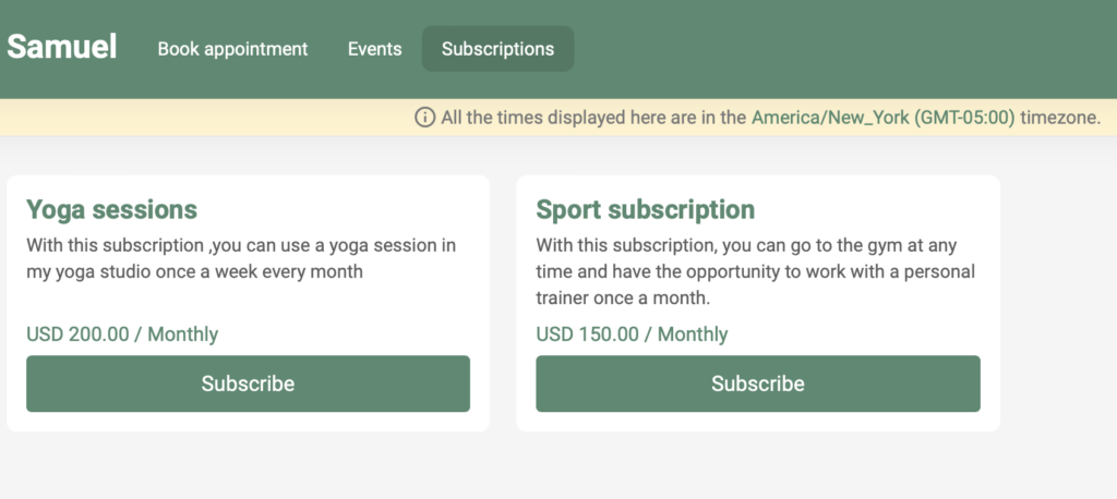 subscription for a service in online booking