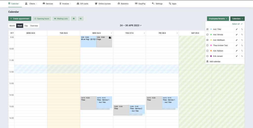Calendar blocking showing in you EasyPractice calender