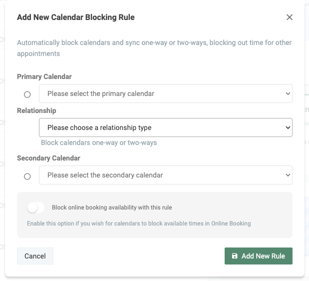 Add new calendar blocking rule
