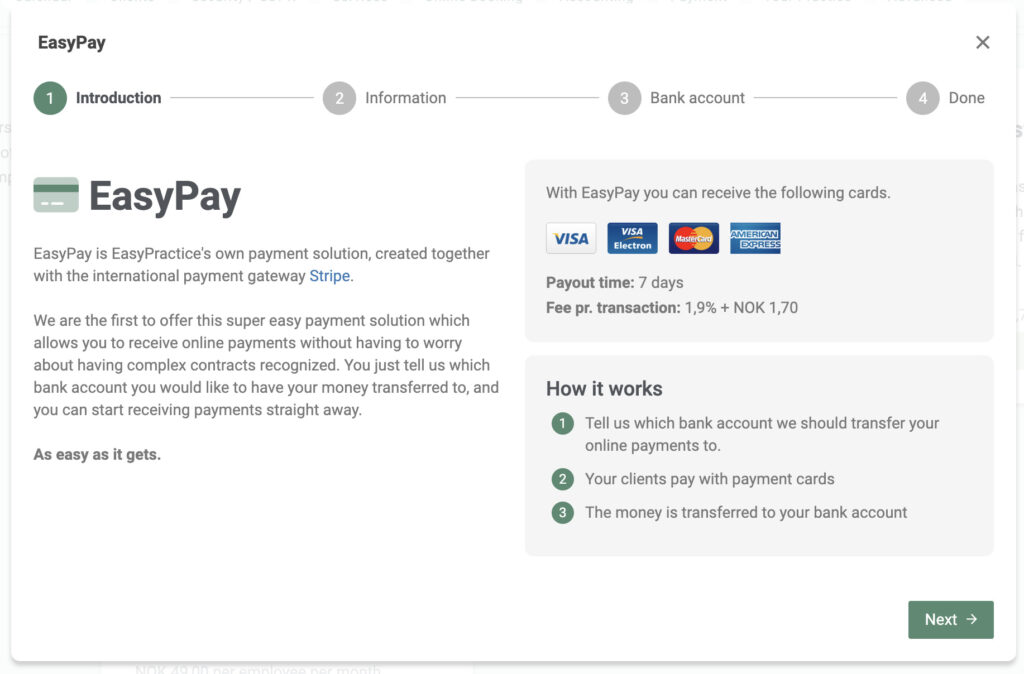 EasyPay in EasyPractice