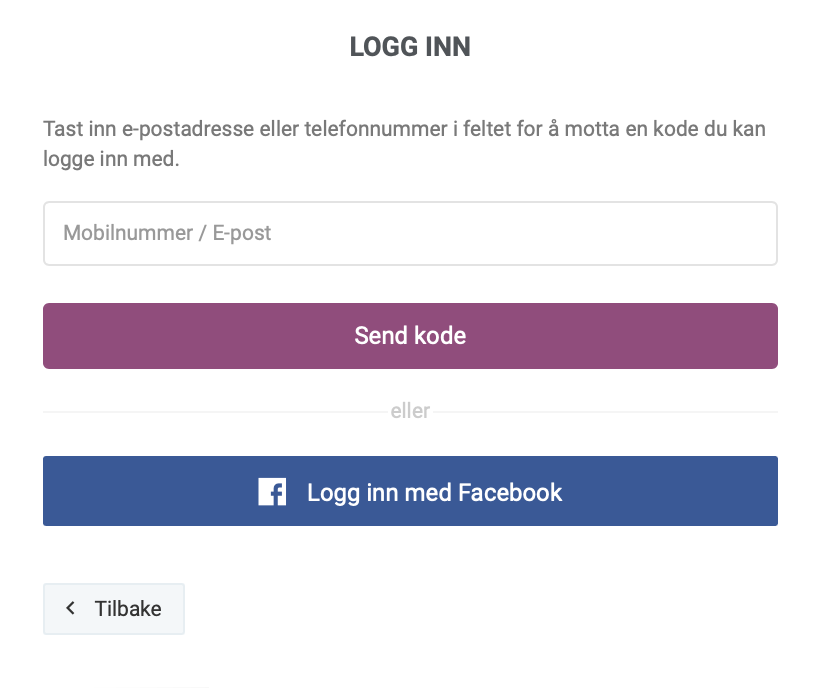 Innloggingsside på Online Booking med Facebook